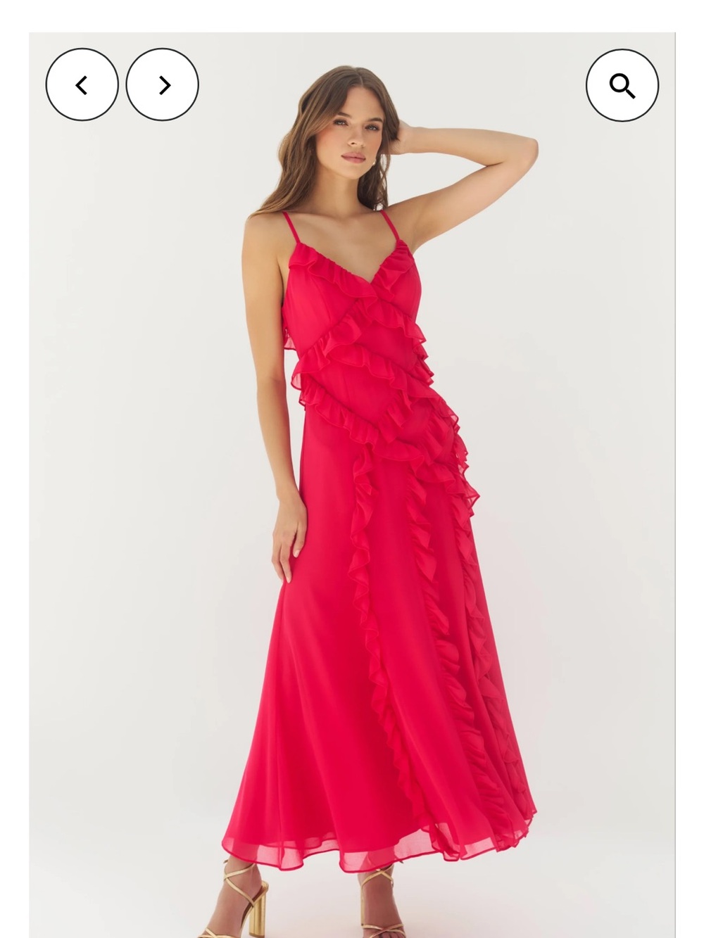 Hutch Ruffled V-Neck Spaghetti Strap Maxi Dress - Hot Pink